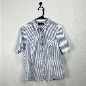 M&S Collection Blue Mix Top ButtonDown Short Sleeve UK 16 (Large) Striped TC0134